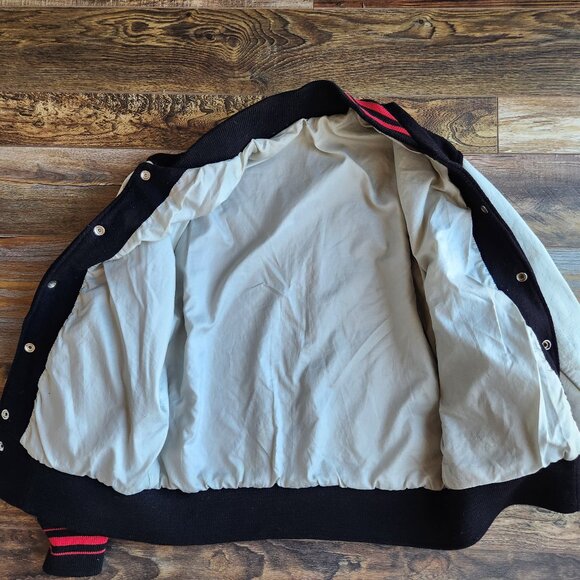 Vintage Lasley Knitting Co. Wool Leather Varsity Letterman Jacket Black White - Picture 6 of 12